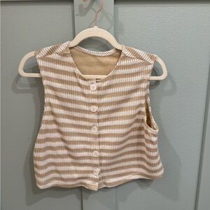 Beige and White Striped Knit womens Vest - Button Front